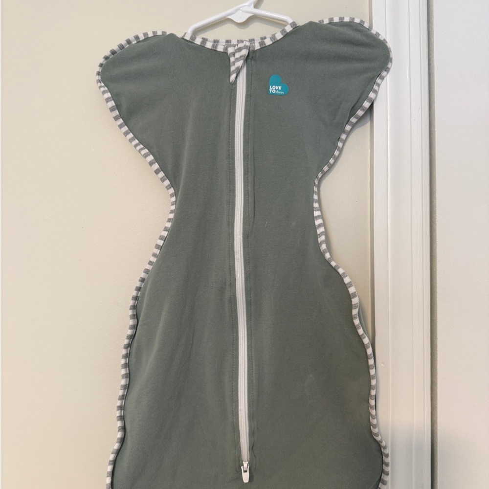 Love Olive Green Baby Sleep Sack with Striped Trim